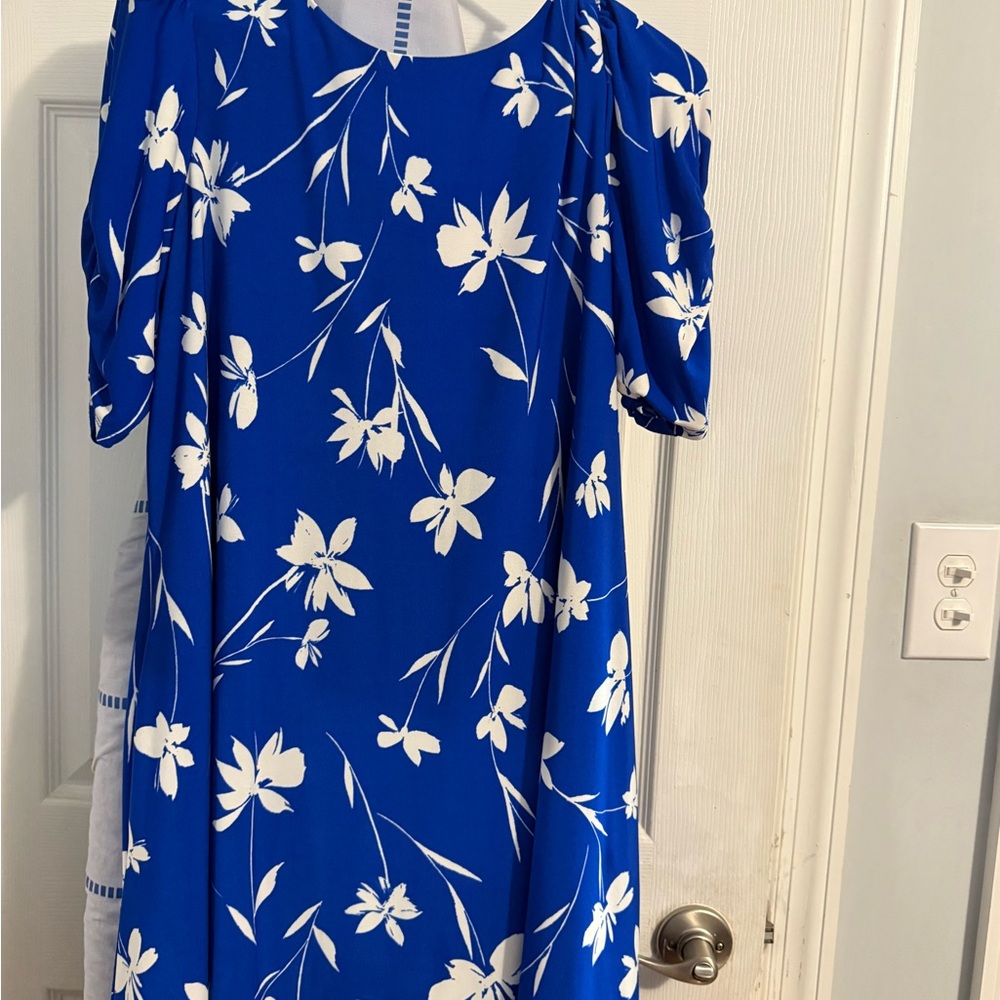 Jessica Howard Blue and White Floral Long Sleeve Dress